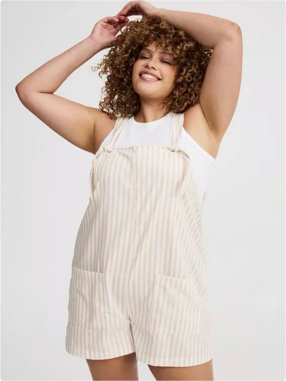torrid Cream & Beige Striped Short Overalls